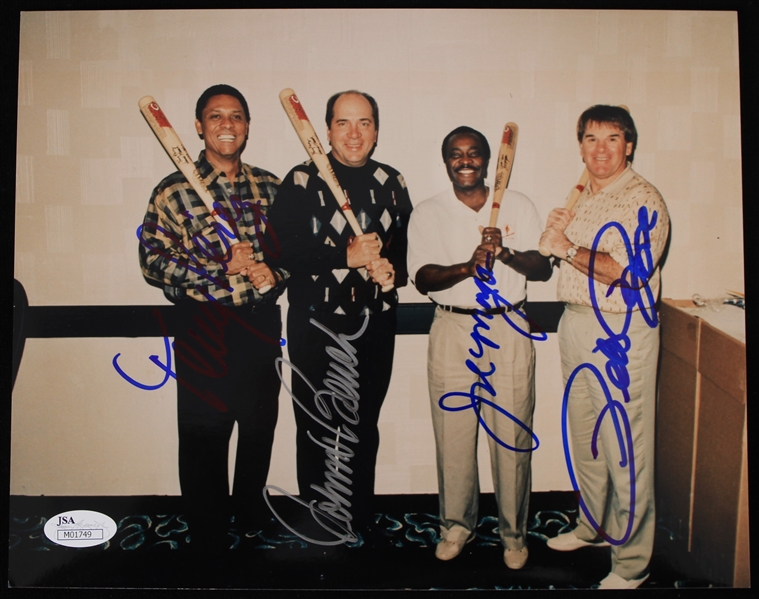1972-76 Johnny Bench Joe Morgan Tony Perez and Pete Rose Cincinnati Reds Autographed 8"x10" Color Photo *JSA*