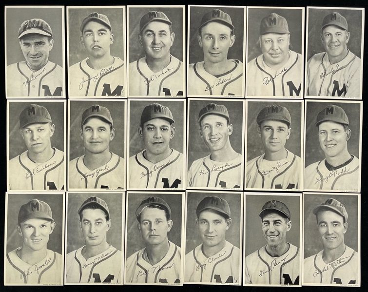 1943 Grand Studio Milwaukee Brewers 3.5" x 5.5" B&W Cards - Complete Set of 22 w/Envelope (Lot of 23)