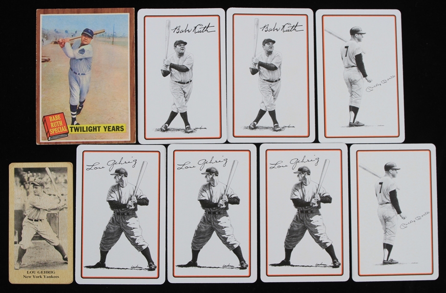 1977 Babe Ruth and Lou Gehring New York Yankees Trading Card Playing Cards and More (Lot of 9)