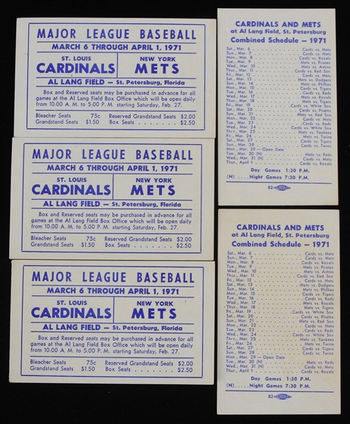 1971 St. Louis Cardinals and New York Mets Spring Training 2"x3" Schedules (Lot of 5)