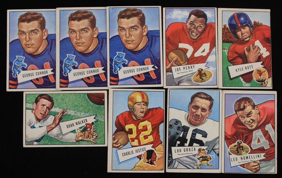 1952 Lou Groza Cleveland Browns Doak Walker Detroit Lions and More Bowman Trading Cards (Lot of 9)