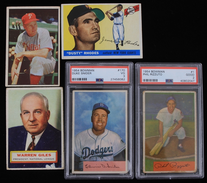 1953-1956 Duke Snider Brooklyn Dodgers Phil Rizzuto New York Yankees and More Bowman and Topps Trading Cards (Lot of 5)