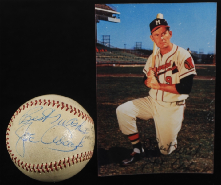 1951-1962 Joe Adcock Cincinnati Reds and Milwaukee Braves Signed Giles Spaulding ONLB (JSA) (Lot of 2)