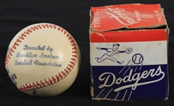 1950's Brooklyn Dodgers Official Amateur Baseball Foundation Rawlings Baseball w/ Original Box 