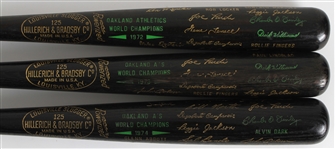 1972-74 Oakland Athletics World Series Champions H&B Louisville Slugger Commemorative Black Bats - Lot of 3