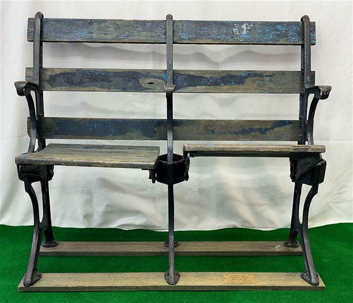 1913-57 Brooklyn Dodgers Ebbets Field Wooden Stadium Seats - Lot of 2 (MEARS LOA)