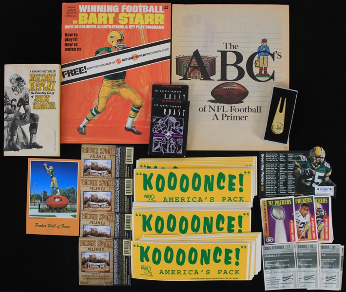 1960s-90s Green Bay Packers Memorabilia Collection - Lot of 78 w/ Publications, Signed Cards, Bumper Stickers & More