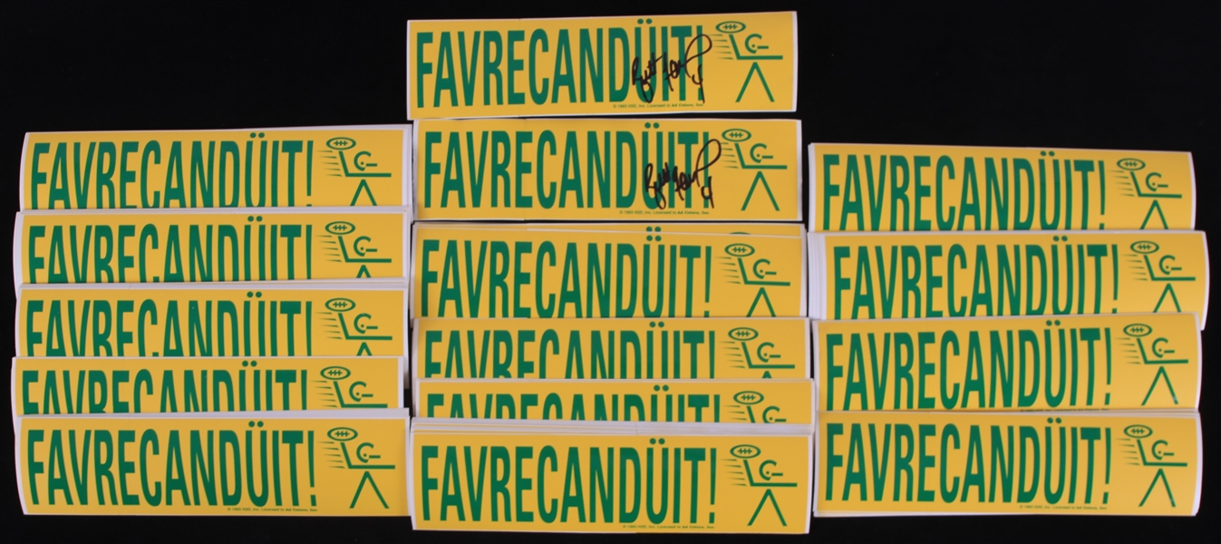 1993 Brett Favre Green Bay Packers Favrecanduit! Bumper Stickers - Lot of 100 w/ 2 Signed 
