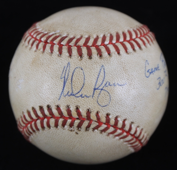 1990 Nolan Ryan Texas Rangers Signed Game Used OAL Brown Baseball w/ 300th Win Notation (MEARS LOA & PSA/DNA) *Full JSA Letter*