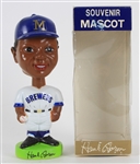 1975 Hank Aaron Milwaukee Brewers MIB 7.75" Vintage Green Base Souvenir Mascot Nodder