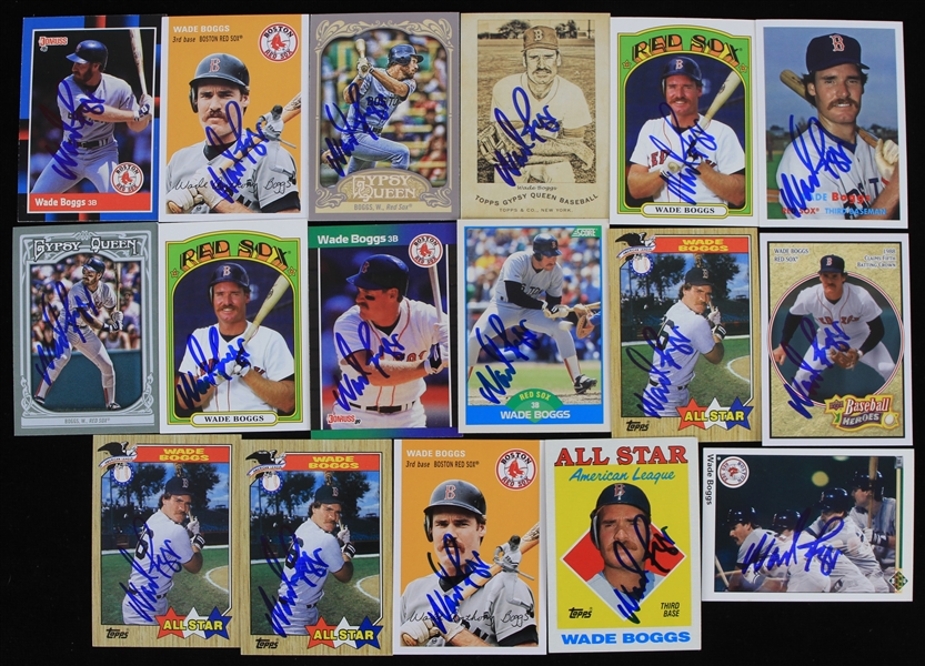 1987-2015 Wade Boggs Boston Red Sox Autographed Baseball Cards (Lot of 17) (JSA)