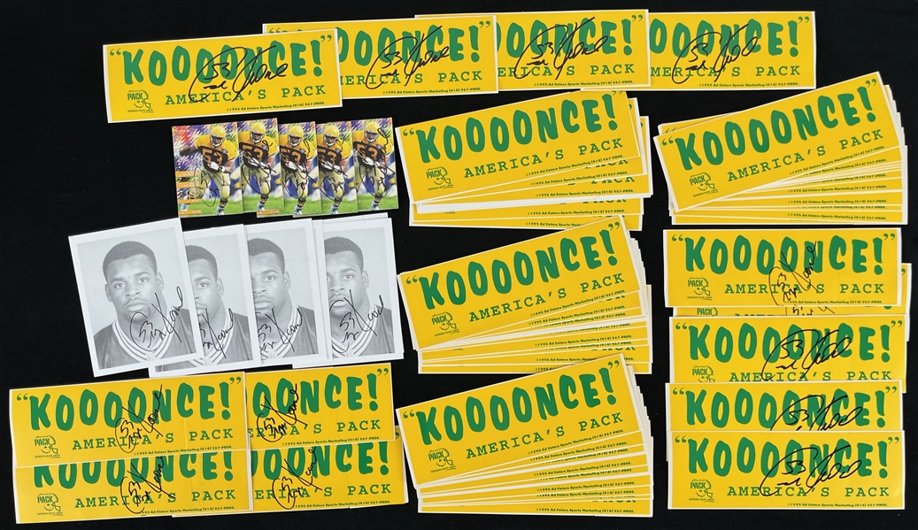 1992-1999 George Koonce Green Bay Packers Autographed Fleer Trading Cards 4"x5.5" B&W Photos and 9" Bumper Stickers (Lot of 50+)
