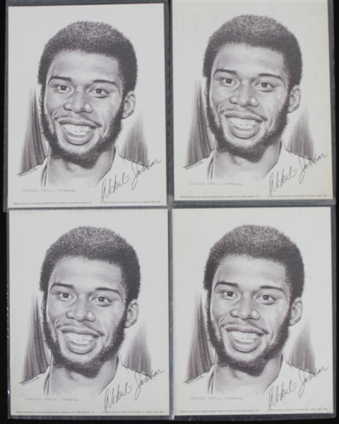 1971-1975 Kareem Abdul-Jabbar Milwaukee Bucks White Hen Pantry 8"x10" B&W Print (Lot of 4)