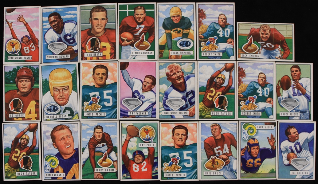1951 Otto Schnellbacher New York Giants Robert Smith Detroit Lions Hugh Taylor Washington Redskins and More Bowman Trading Cards (Lot of 23)