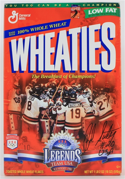 1997 Bob Suter USA Hockey Miracle on Ice Signed Wheaties Cereal Box (JSA)