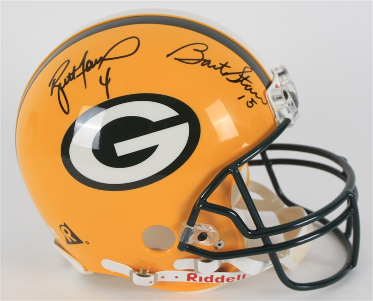 1995 Bart Starr Brett Favre Green Bay Packers Signed Full Size Helmet (JSA)
