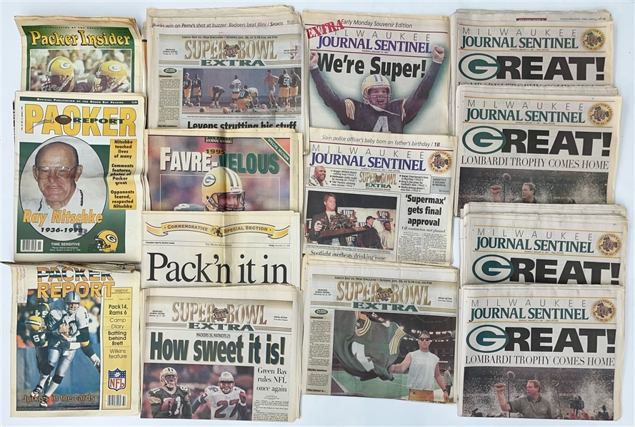 1996-97 Green Bay Packers Super Bowl Publication Collection - Lot of 55 w/ Newspapers & Magazines