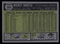 1961 Mickey Mantle New York Yankees Topps #300 Baseball Trading Card 