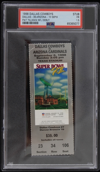 1998 Pat Tillman Arizona Cardinals NFL Debut Texas Stadium Ticket Stub (PSA FR 1.5)