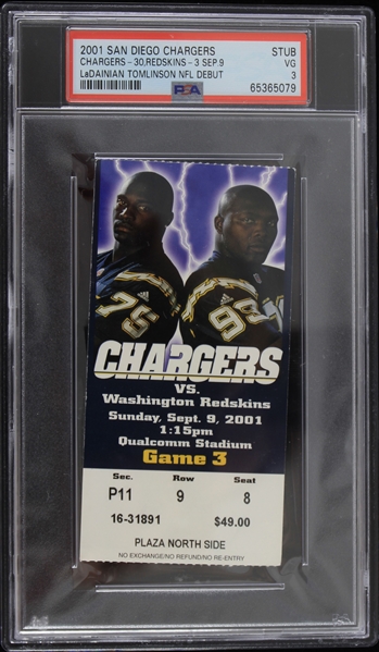 2001 LaDainian Tomlinson San Diego Chargers NFL Debut Qualcomm Stadium Ticket Stub (PSA VG 3)