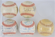 1970s-90s Wrigley Field 1945 21x25 Framed Print w/ Signed Chicago Cubs Baseballs with Curt Flood (Lot of 6)