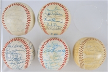 1970s-90s Wrigley Field 1945 21x25 Framed Print w/ Signed Chicago Cubs Baseballs with Curt Flood (Lot of 6)