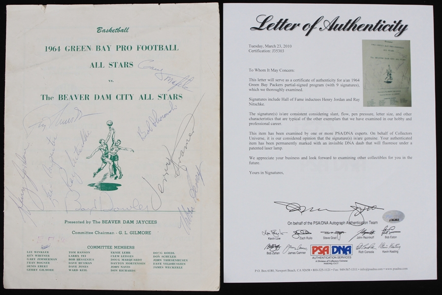 1964 Green Bay Packers Multi Signed Charity Basketball Game Program w/ 9 Signatures Including Ray Nitschke, Henry Jordan, Jerry Kramer & More (PSA/DNA LOA)