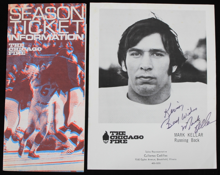1974 Mark Keller Chicago Fire Autographed 8"x10" B&W Photo and Season Ticket Pamphlet (Lot of 2)