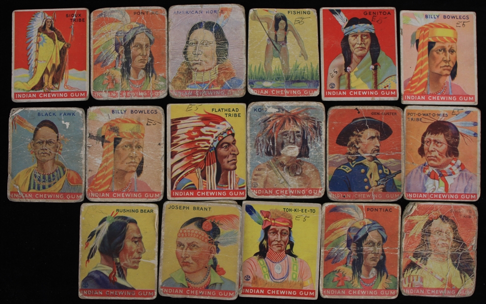 1933 Goudey R73 Indian Gum Trading Cards - Lot of 18