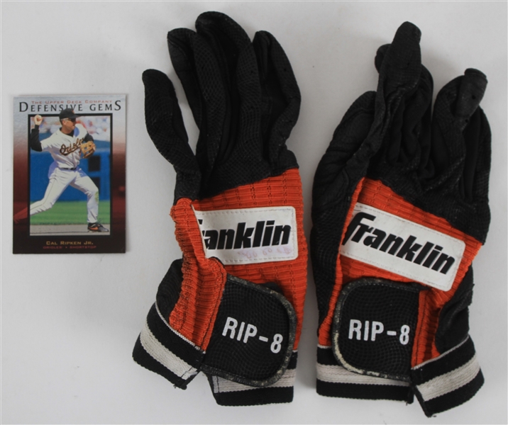1995-97 Cal Ripken Jr. Baltimore Orioles Game Worn Franklin Batting Gloves (MEARS LOA)
