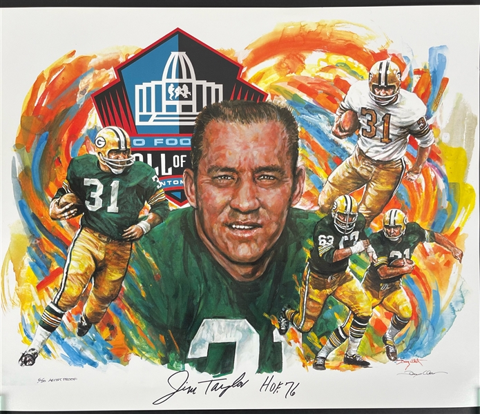 2000s Jim Taylor Green Bay Packers Signed 25" x 30" Artist Proof Hall of Fame Lithograph (JSA) 6/50