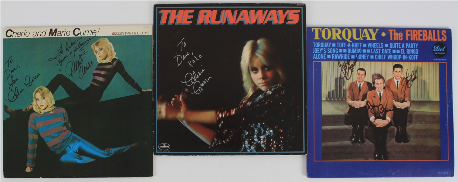 1960s-80s Signed Record Album Collection - Lot of 3 w/ Cherie Currie, Marie Currie & The Fireballs 