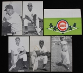 1960s Chicago Cubs 3.25" x 6" Player Postcards - Lot of 5 + Period Ticket Envelope