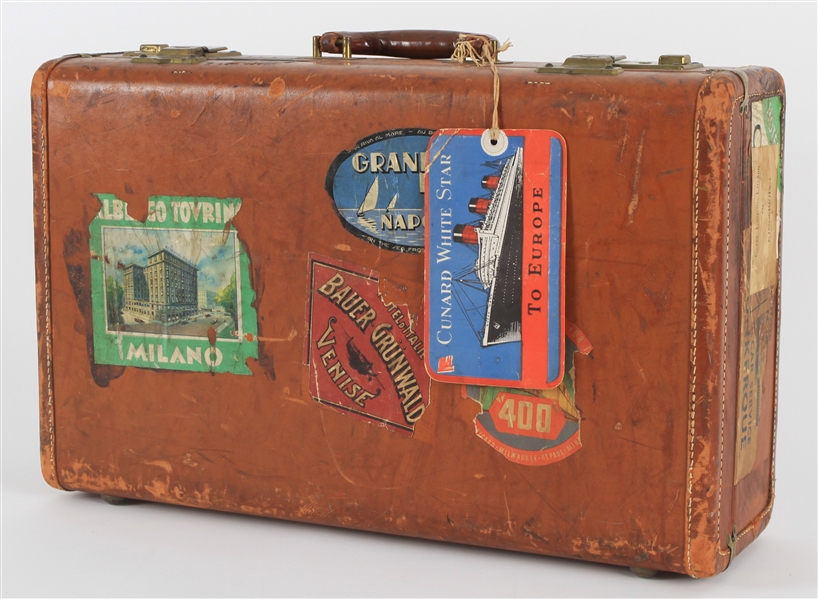 1952 Arch Ward Suitcase w/ Cunard White Star to Europe on the Mauretania Tag Affixed "Father of the Major League Baseball All Star Game"