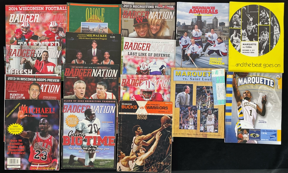 1970-2015 Basketball Football Baseball Publication Collection - Lot of 30 w/ Marquette Warriors, Wisconsin Badgers, Camden Yards Inaugural Season & More