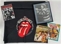1980s-2000s Rolling Stones Memorabilia Collection - Lot of 5 w/ Banner, Framed Photo & Magazines
