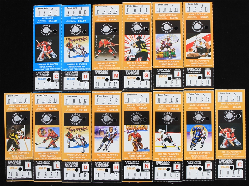 1993 Chicago Blackhawks Playoff Full Tickets (Lot of 14)