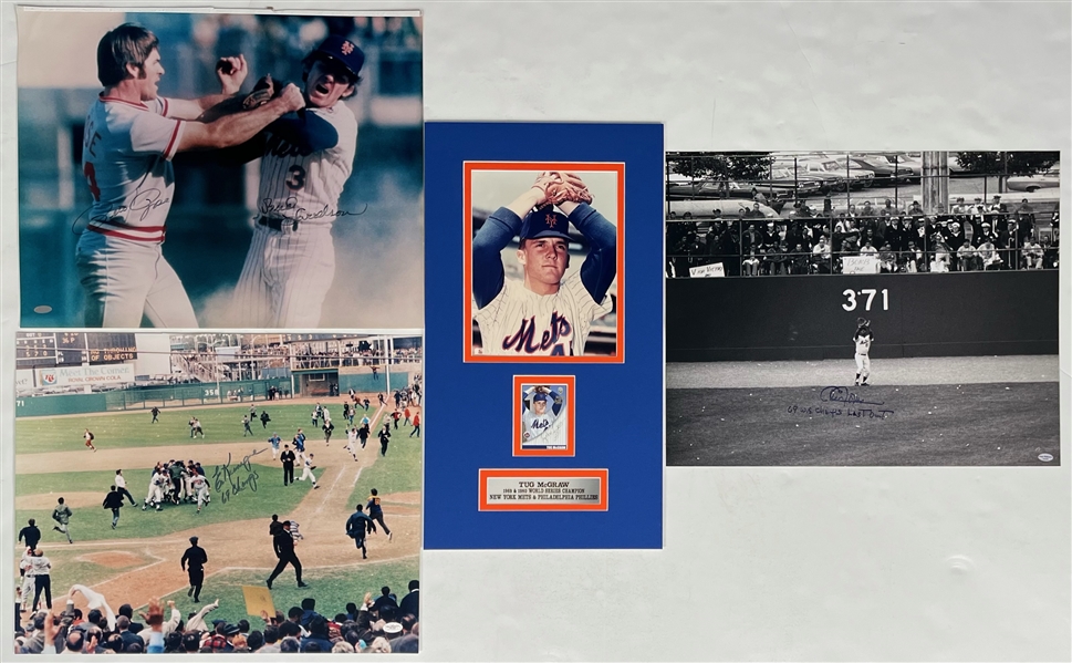 2000s New York Mets Signed 16" x 20" Photos & 12" x 22" Matted Display - Lot of 4 w/ Ed Kranepool, Cleon Jones, Tug McGraw, Bud Harrelson & Pete Rose (JSA)