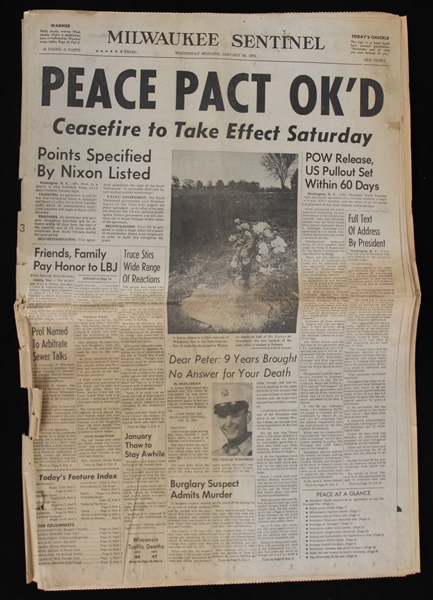 1973 Vietnam War Peace Pact OKD Milwaukee Sentinel Newspaper