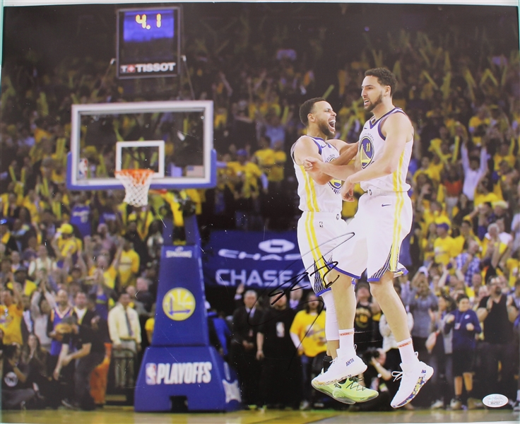 2019 Stephen Curry Golden State Warriors Signed 16" x 20" Photo Celebrating with Klay Thompson *Full JSA Letter*