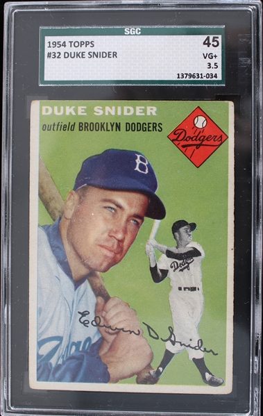 1954 Duke Snider Brooklyn Dodgers Topps Trading Card #32 (VG+ 3.5) (SGC Slabbed)