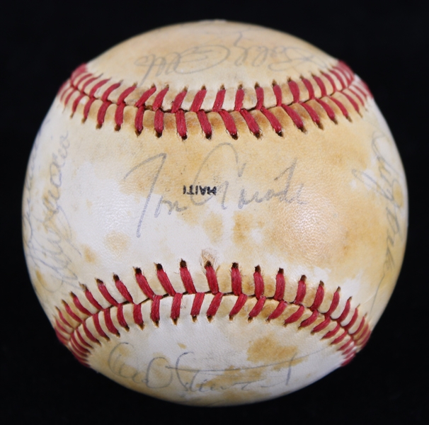 1981 Los Angeles Dodgers World Series Champions Team Signed OWS Kuhn Game Used Baseball w/ 18 Signatures Including Tom Lasorda, Dusty Baker, Mike Scioscia & More (MEARS LOA/JSA)