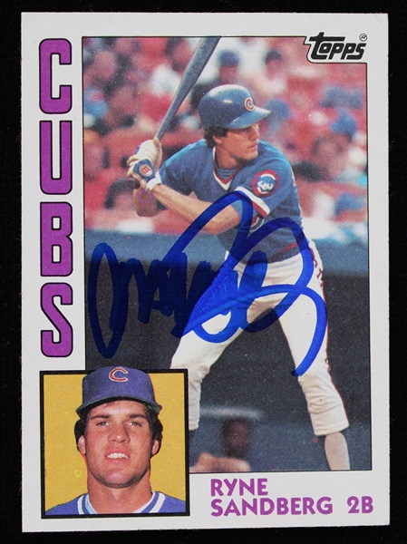 1984 Ryne Sandberg Chicago Cubs Signed Topps Baseball Trading Card *JSA*