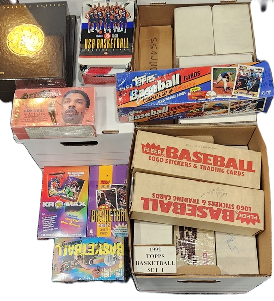 Baseball Football Basketball Hand Sets (not sure if complete) and Junk Wax