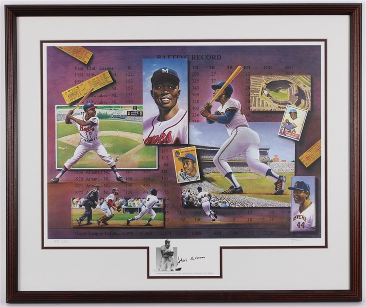 1993 Hank Aaron Milwaukee Braves / Brewers Signed 26" x 31" Framed Artist Signed Lithograph (JSA)