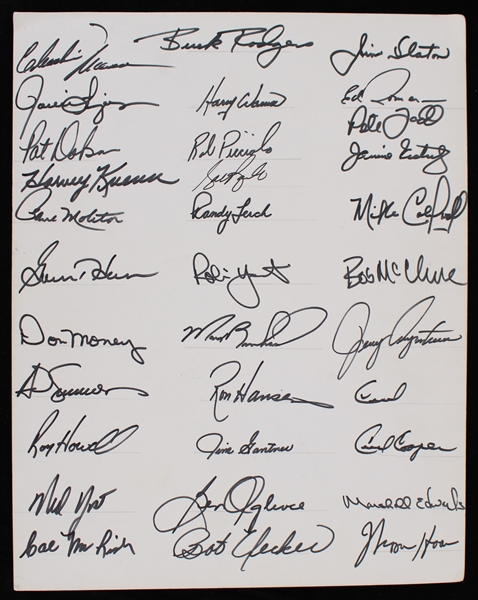 1982 Milwaukee Brewers Team Signed 11" x 14" Board w/ 32 Signatures Including Robin Yount, Paul Molitor, Bob Uecker, Harvey Kuenn, Rollie Fingers, Ted Simmons & More (JSA)