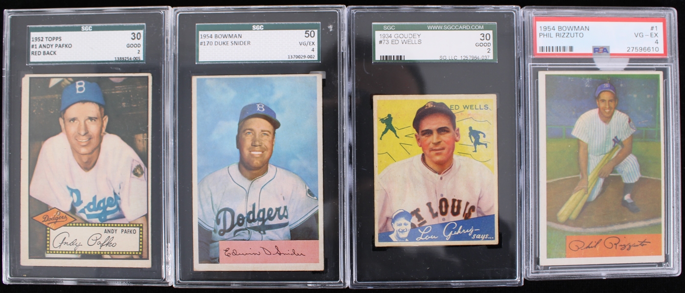 1934-54 Andy Pafko and Duke Snider Brooklyn Dodgers and More Goudey Topps and Bowman Trading Cards (SGC and PSA Slabbed) (Lot of 4)