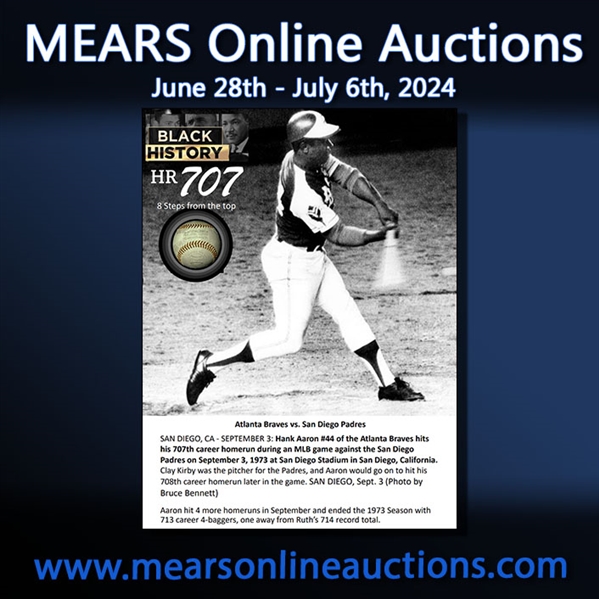 1973 Historically Important Hank Aaron Atlanta Braves Signed Home Run #707 Baseball (MEARS LOA/JSA) "Only Aaron 700+ HR Ball Currently Available"