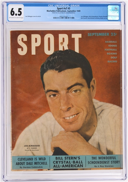 1949 Sport Magazine #v7 #3 Joe DiMaggio NY Yankees  Cover  (Jackson Bostwick Collection) (CGC 6.5 Slabbed)