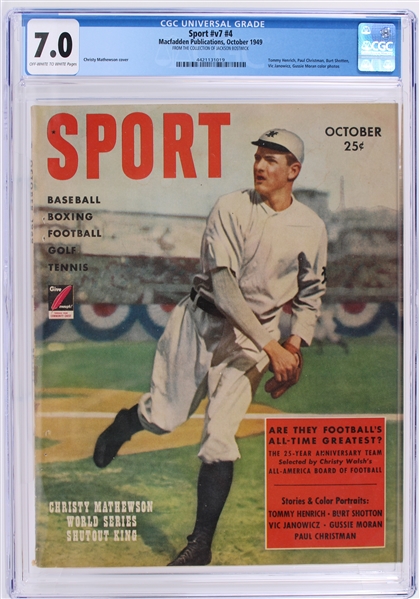 1949 Sport Magazine #v7 #4 Christy Matthewson New York Giants Cover (Jackson Bostwick Collection) (CGC Slabbed 7.0)